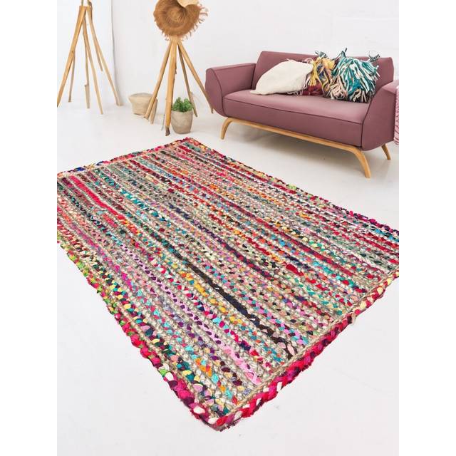 Striped rug jute rugs recycled cotton mat multi colour beige small to large mats