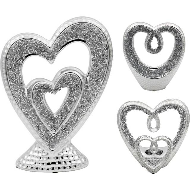 Silver Sparkle Diamante Sculpture Indoor Heart Ornament Decorative Art Statue