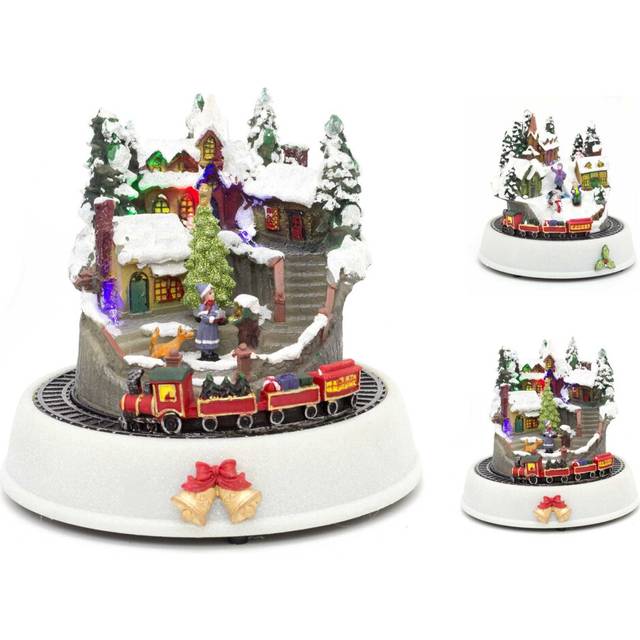 Light Up LED Animated Christmas Village Ornament | Christmas Scene With Moving Train Xmas Model Village | Design Varies One Supplied