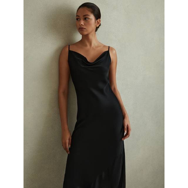Reiss Womens Black Isabel Cowl-neck Satin Midi Dress 10 - BLACK