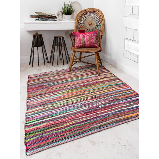 Rag rug rainbow rugs multi colour chindi floor mat striped mats recycled carpet