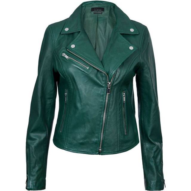 Infinity Leather Womens Classic Brando Biker Jacket-Loughton - Green Lamb Leather - Size 18 UK