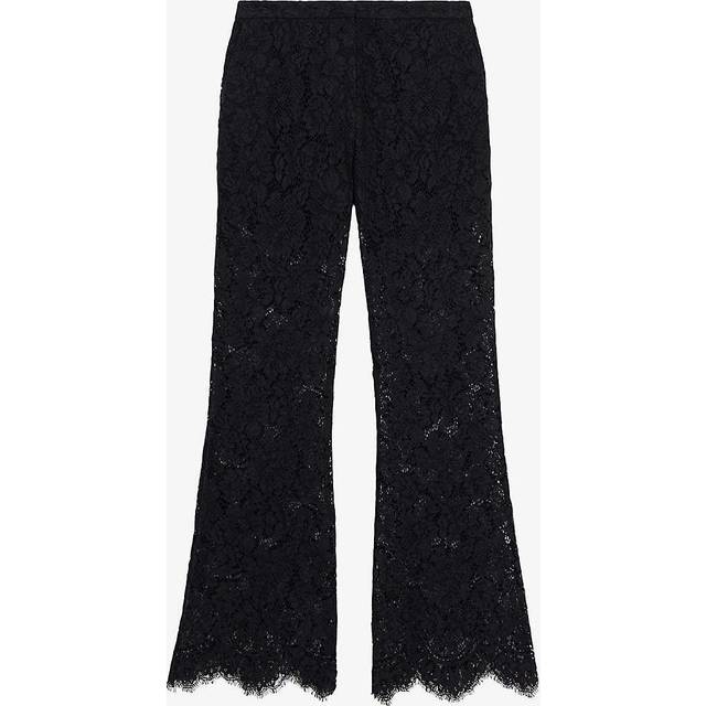 The Kooples Womens Black Scalloped-trim Flared-leg High-rise Lace Trousers S - BLACK
