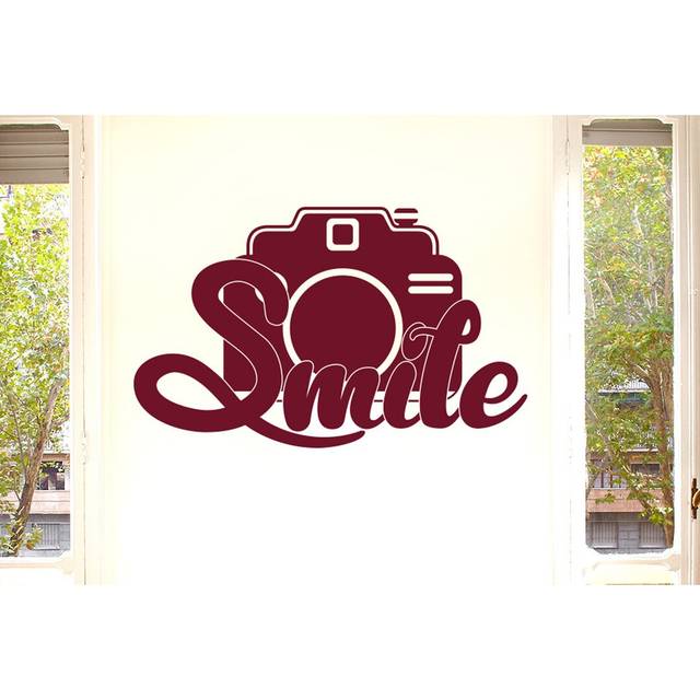 Smile At The Camera Wall Sticker - Burgundy (Medium)