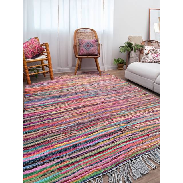 Rug rag rugs multi colour mat recycled cotton hand woven chindi mats rainbow