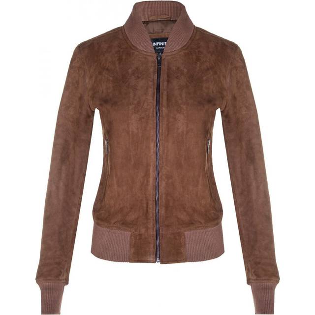 Infinity Leather Womens Classic MA-1 Suede Bomber Jacket-Newbury - Tan Lamb Leather - Size 12 UK