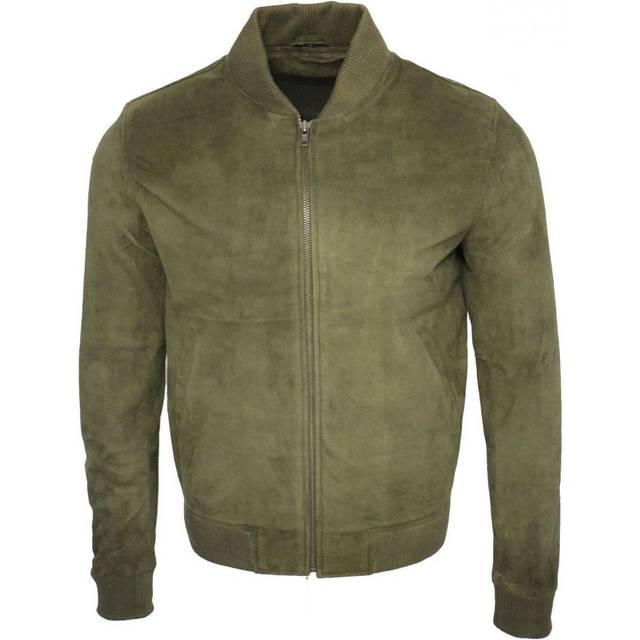Infinity Leather Mens Varsity Soft Suede Bomber Jacket - Green - Size Small