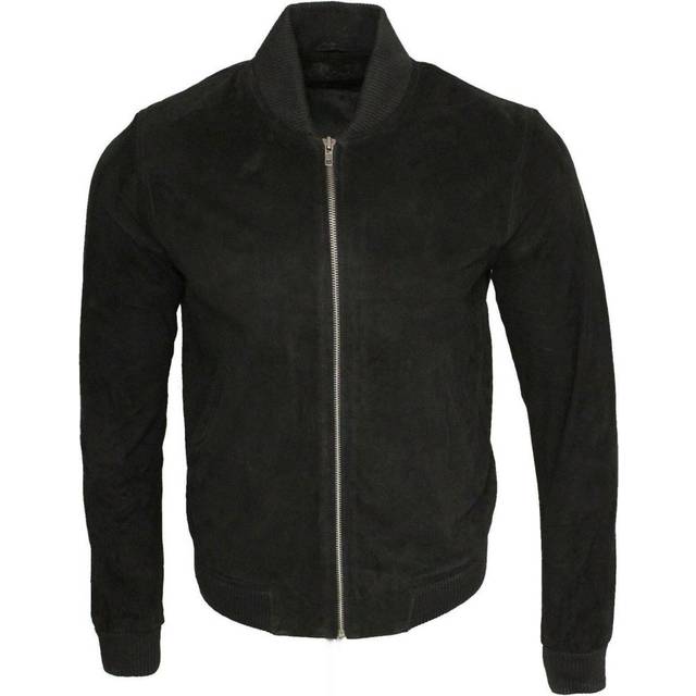 Infinity Leather Mens Varsity Soft Suede Bomber Jacket - Black - Size Small