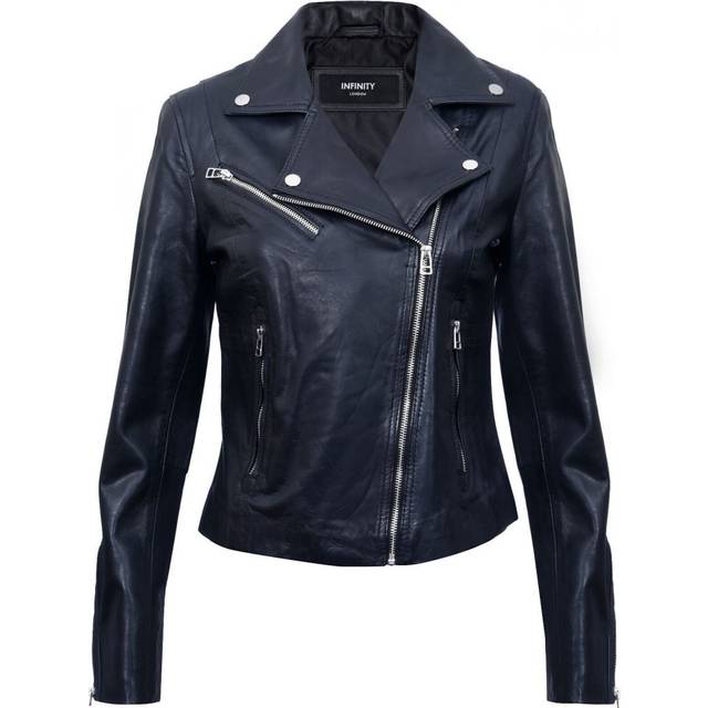 Infinity Leather Womens Smart Biker Jacket-Matlock - Black Lamb Leather - Size 12 UK