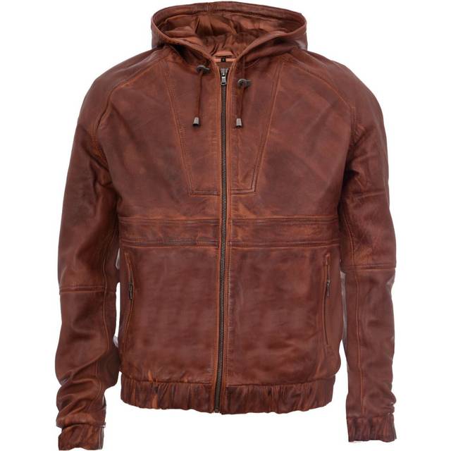 Infinity Leather Mens Zipped Hooded Bomber Biker Jacket - Tan - Size Medium