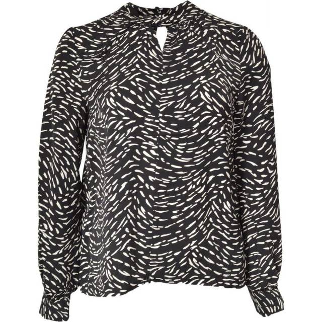 Secret Label Womens White Print Silky Keyhole Blouse - Black - Size 6 UK