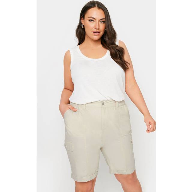 Yours Curve Stone Brown Elasticated Waist Cargo Shorts, Women's Curve & Plus Size, Yours - 26-28