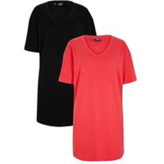 bonprix Pack of 2 T-Shirt Dresses - Hot Pink / Black