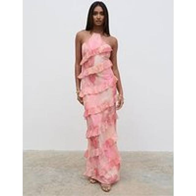 Pretty Lavish Katy Printed Ruffle Maxi Dress - Pink, Pink, Size 12, Women