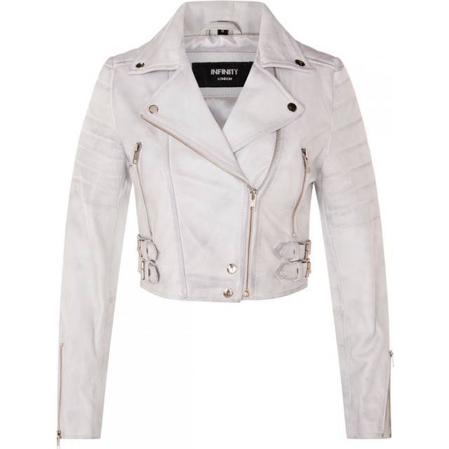 Brando Cropped Leather Jacket-Longtown - White - 8