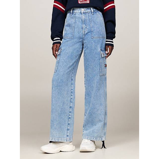 Tommy Jeans – Claire – Mellanblå, vida jeans i cargostil med hög midja