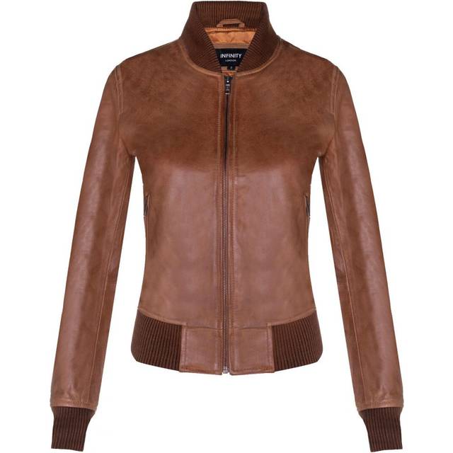 Infinity Leather Womens Classic MA-1 Bomber Jacket-Newcastle - Tan Lamb Leather - Size 16 UK