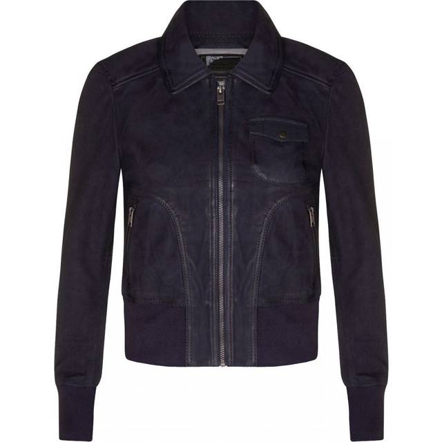 Infinity Leather Womens MA-1 Varsity Bomber Jacket-Modbury - Navy Lamb Leather - Size 20 UK