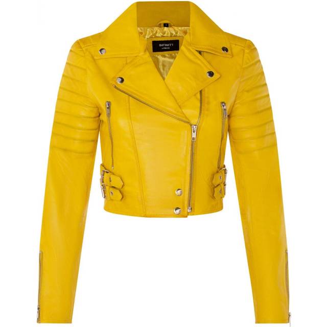 Brando Cropped Leather Jacket-Longtown - Yellow - 14