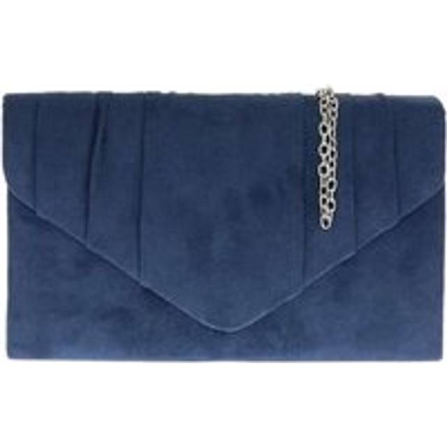 Elegant Faux Suede Pleated V Shape Evening Clutch Bag - Navy - One Size