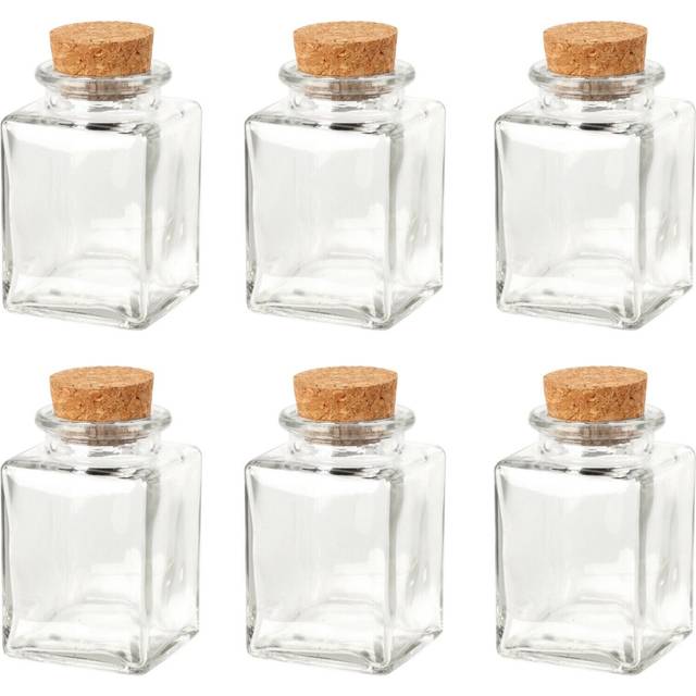 6 Glass Jars with Cork Stopper Lids Spice Food Storage Pots 80ml