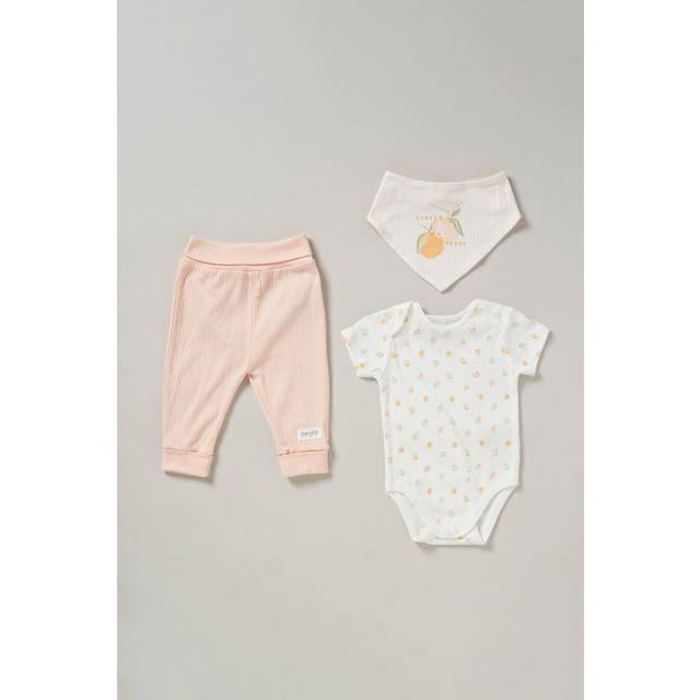 Floral Print 3-Piece Top, Joggers and Reversible Bib Outfit Set - Pink - Age 9 - 12 Months - Homegrown