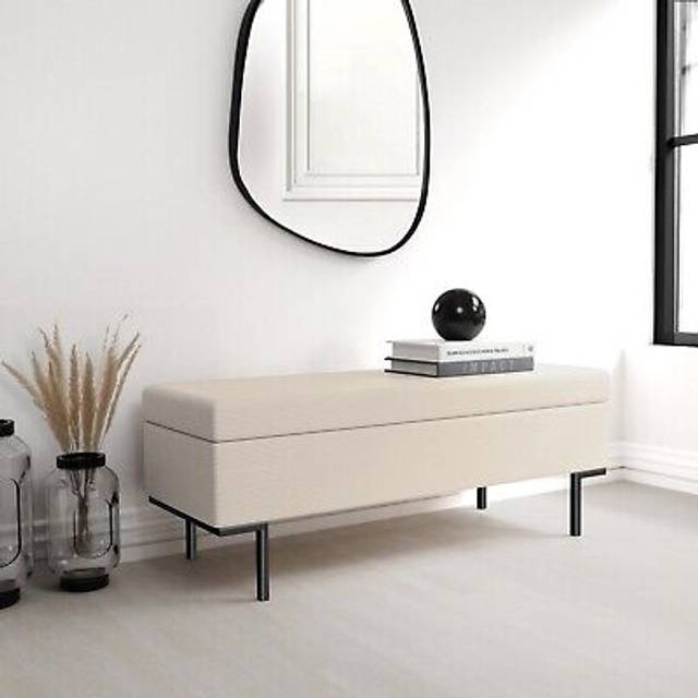 Beige Corduroy Ottoman Storage Blanket Box - Roman