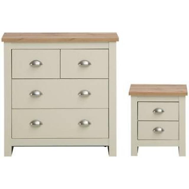 Lisbon 2 Piece Bedroom Set: 2 drawer bedside table+ 4 drawer chest of drawers