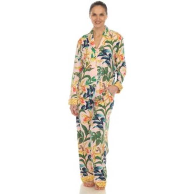 White Mark 3612-03-XL Pink Womens Two Piece Wildflower Print Pajama Set - Extra Large