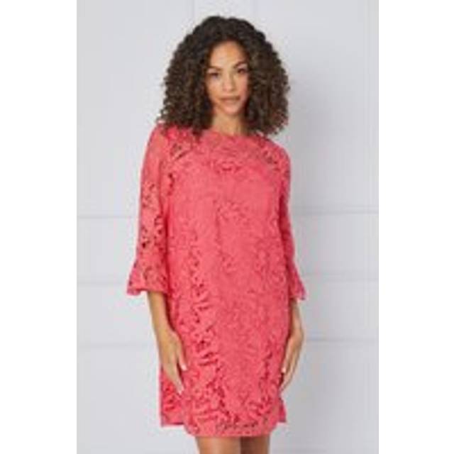 Womens Lace Ruffle Sleeve Shift Dress - Pink - 16