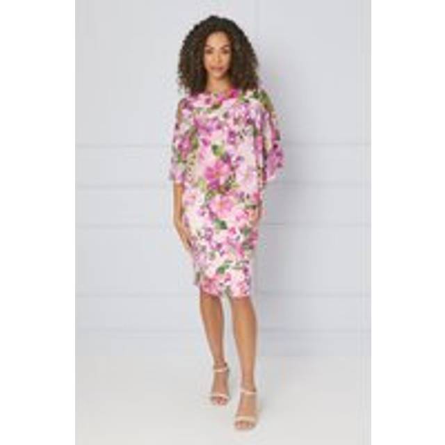 Womens Floral Overlay Pencil Dress - Blush - 10