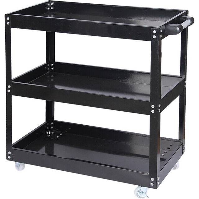 (Black) 3 Tier Workshop Cart Heavy Duty Cart With Wheels