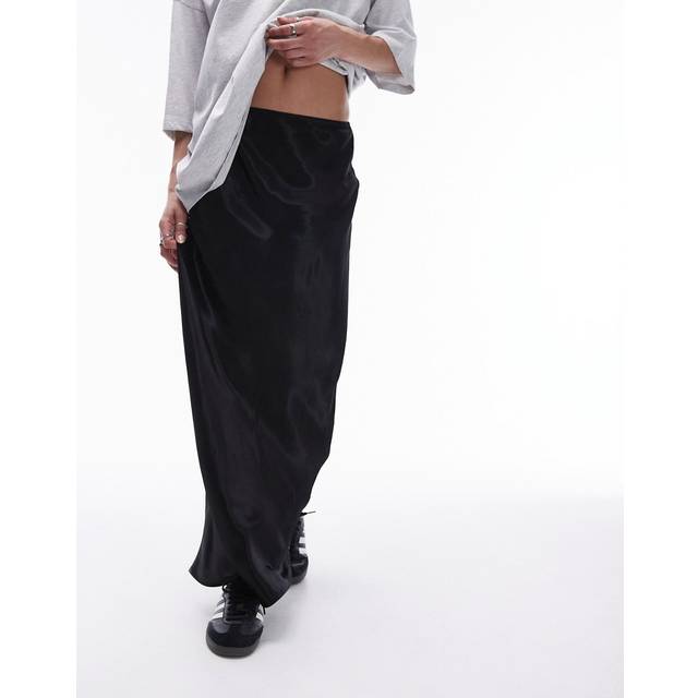 Topshop – Svart maxikjol i satin-Svart/a