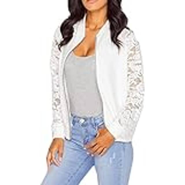 QLXYYFC Dam Tunn Jacka Mode Fest Kappa Vindtät Bekväm Vårjacka Cropped Tjock Tryckt Pocket Light Bomber Dragkedja Ytterjacka Kort (Color: White, Size: XXL)
