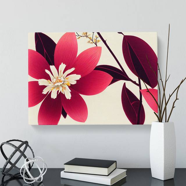Wild Modern Flowers - Wrapped Canvas Graphic Art - Pink;Ivory;Dark Purple;Pink;Ivory;Dark P (35cm H x 50cm W x 3cm D)