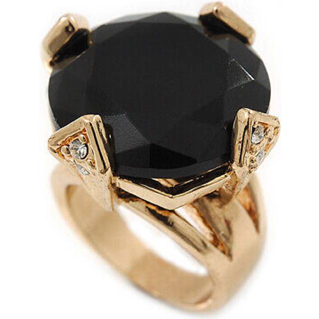 Statement black cz crystal round wide band cocktail ring in gold plating - 20mm