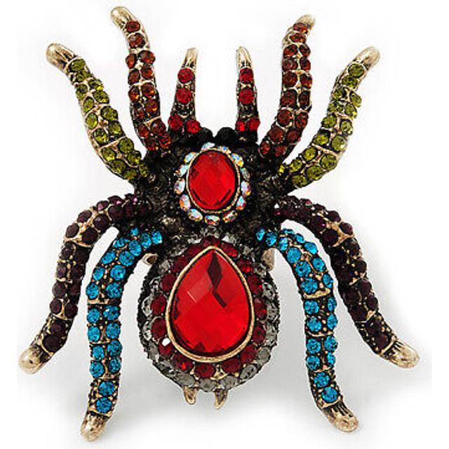 Oversized multicoloured crystal spider cocktail ring (antique gold finish)
