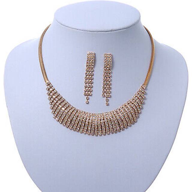 Bridal/ wedding/ prom clear austrian crystal collar necklace and drop earrings