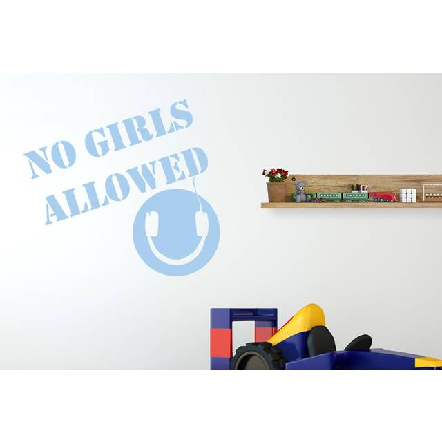 No Girls Allowed Boys Headphones Room Sign Wall Sticker - Light Blue (52cm H X 57cm W)