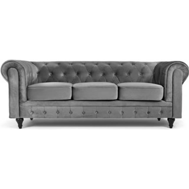 Chesterfield Velvet Sofa - 2 Seater - Grey - 3 Seater