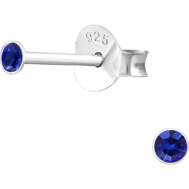 2mm sapphire blue crystal round tiny real 925 sterling silver stud earrings