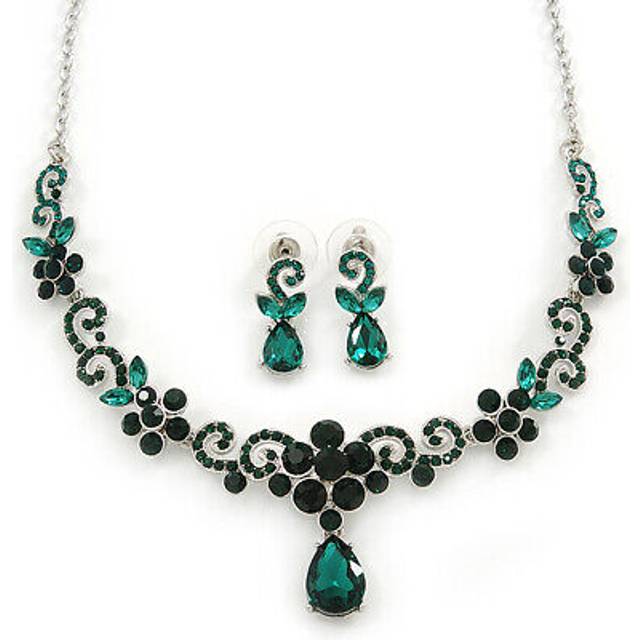 Bridal/ prom/ wedding green austrian crystal floral necklace and earrings set