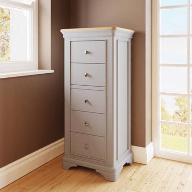5 Drawer Chest Of Drawers Solid Oak Dove Grey Ready Assembled - One Size