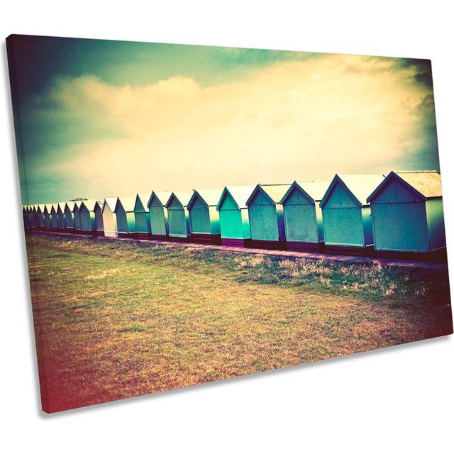 Beach Huts Seaside Vintage CANVAS WALL ART Box Framed (50.8cm H x 76.2cm W x 2cm D)