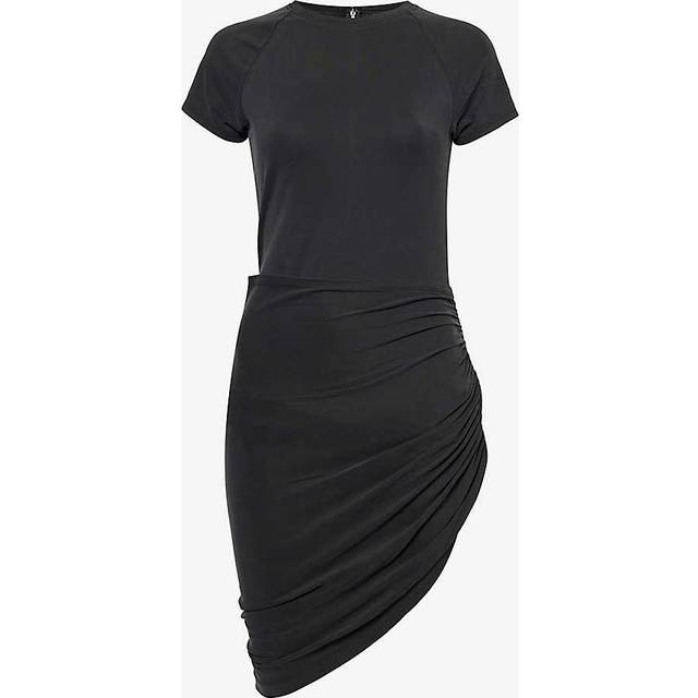 Good American Womens Black001 Asymmetric-hem Slim-fit Stretch-woven Mini Dress Xs - BLACK001