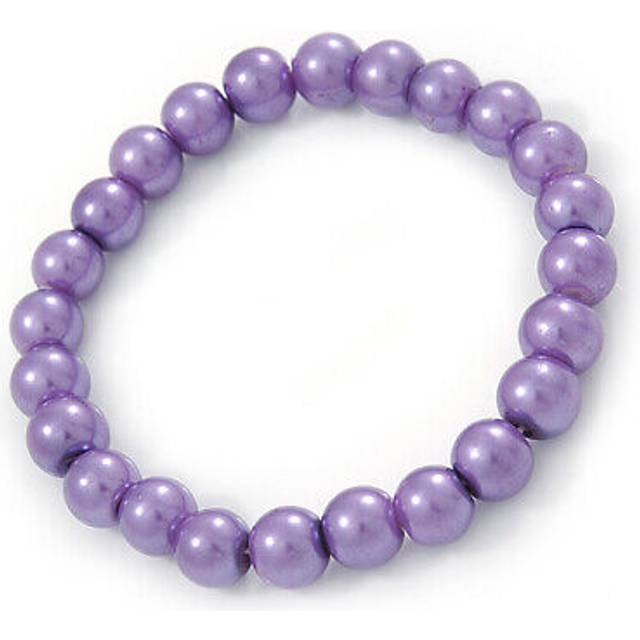 8mm purple pearl style single strand bead flex bracelet - 18cm l