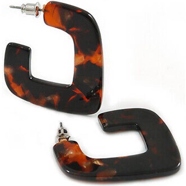 Trendy tortoise shell effect brown/ black acrylic/ plastic/ resin square hoop