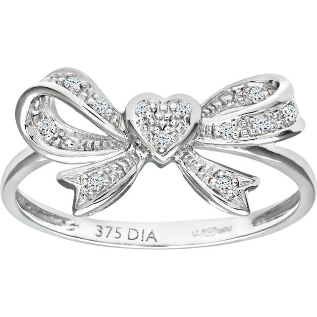 9ct white gold diamond heart bow tie ring by naava