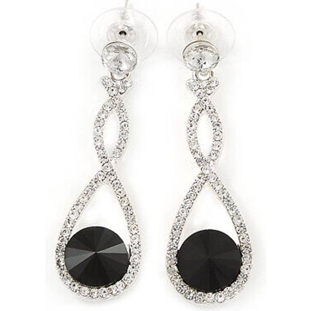Bridal/ prom/ wedding black/ clear austrian crystal infinity drop earrings in
