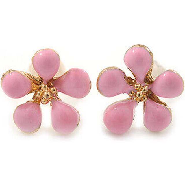 Children's/ teen's / kid's tiny baby pink enamel 'daisy' stud earrings in gold